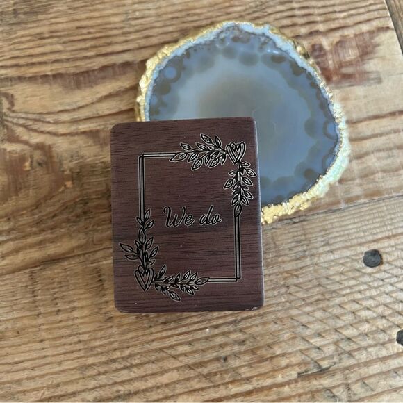 “We Do” Engraved 3 Slot Wooden Ring Box - NWT - Picture 2 of 6